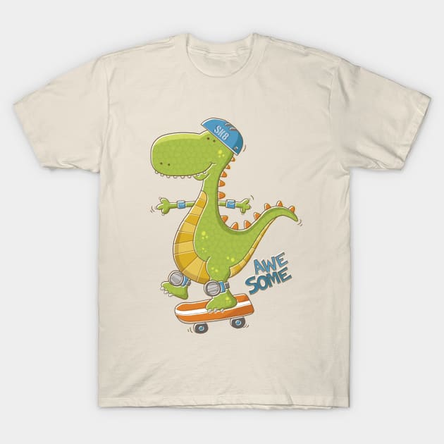 Dinosaur Skateboarding T-Shirt by vaughanduck